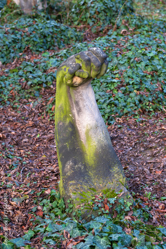 Historic Statue on the mystery old Prague Cemetery, Czech Republic