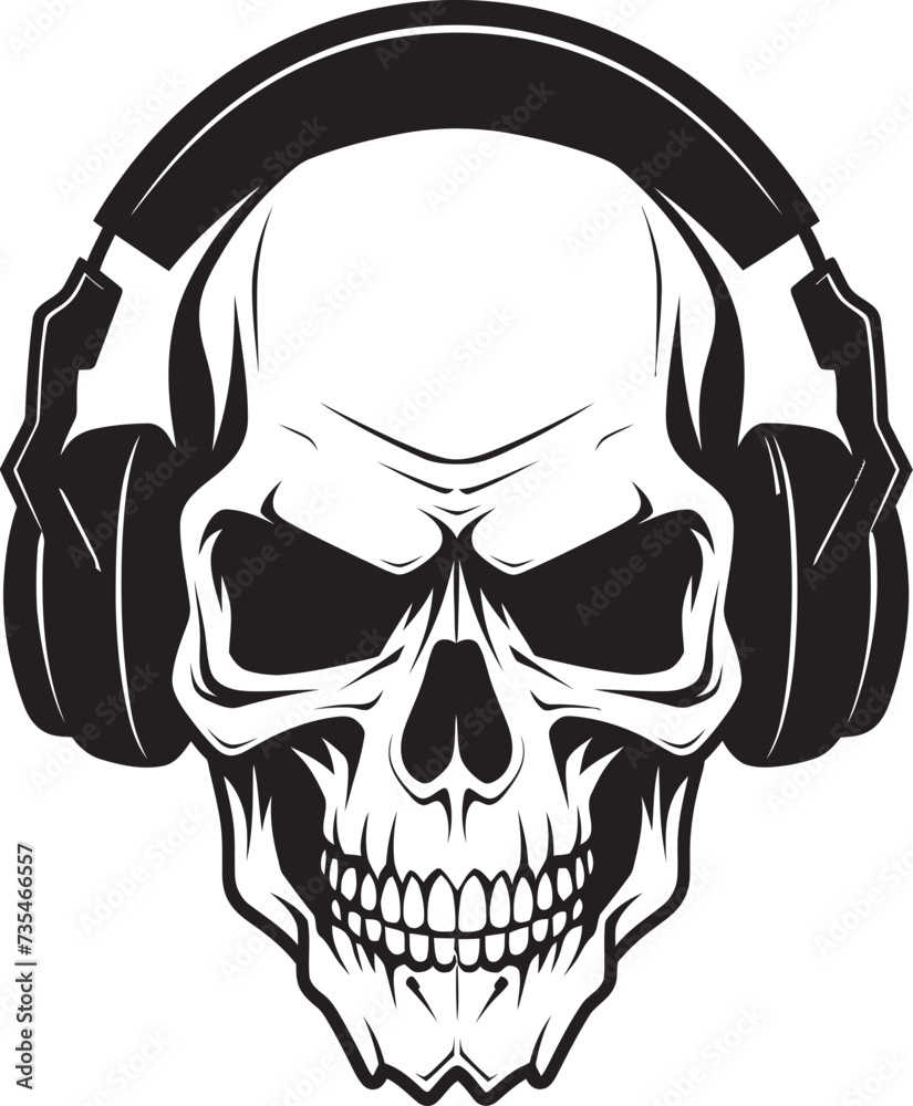 Harmonious Horror Chilling Music with a Skull Head Wearing Headphone