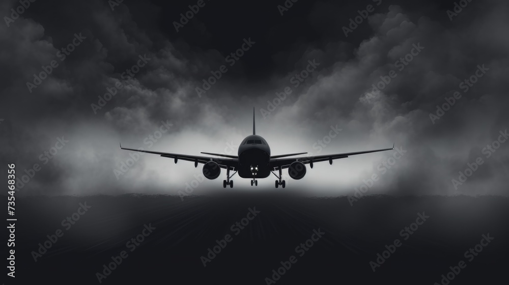 The foggy background of the airplane is black The foggy background of the airplane is black