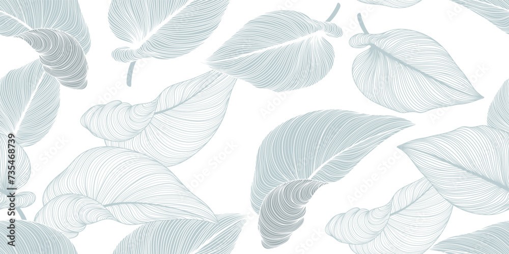 Seamless floral background with tropic exotic golden leaves. Romantic pattern template for wall decor, wallpaper, wedding invitations, ceremonies, cards. Vector illustration.
