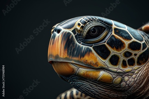 turtle portrait on black background, highly detailed - generative ai