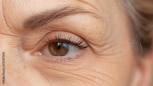 Mesmerizing detail of a person's eye, showcasing the intricate layers of skin, the vibrant iris, and delicate eyelashes and eyebrows