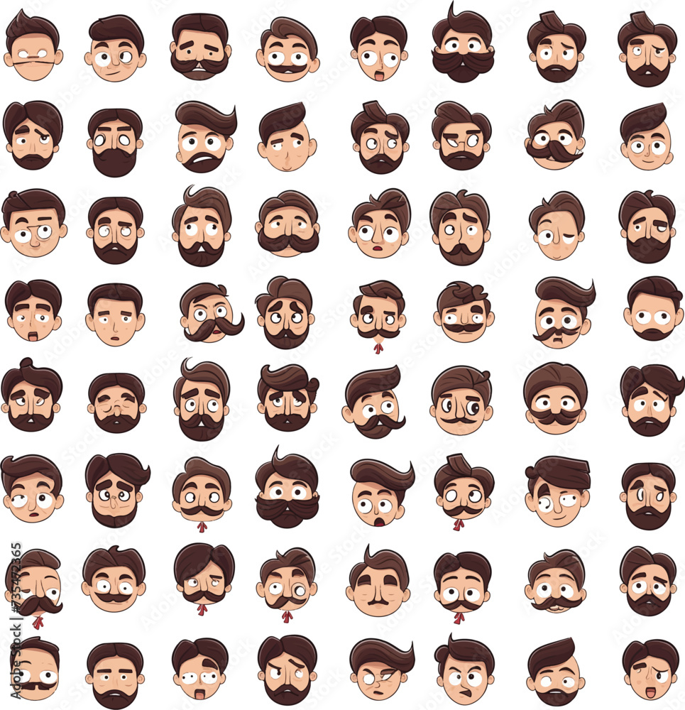 icons sheet of boy with mustache and beard wiharious expression icons sheet of boy with mustache and beard wiharious expression