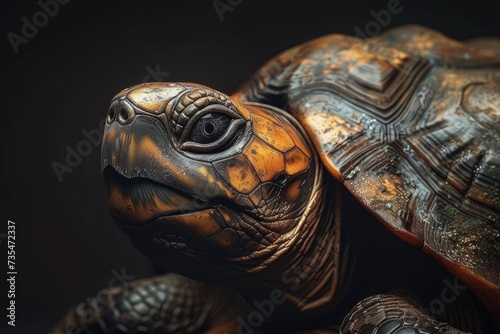 turtle portrait on black background, highly detailed - generative ai