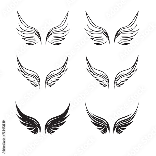 Wings in cartoon, doodle style . Image for t-shirt, web, mobile apps and ui. Isolated 2d vector illustration in logo, icon, sketch style, Eps 10, black and white. AI Generative