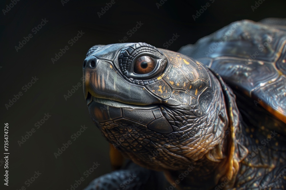 turtle portrait on black background, highly detailed - generative ai turtle portrait on black background, highly detailed - generative ai