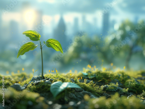 Paysage mêlant business, nature et urbanisme : illustration des projets à impacts et croissance verte des organisations et des entreprises, RSE et développement durable au travail