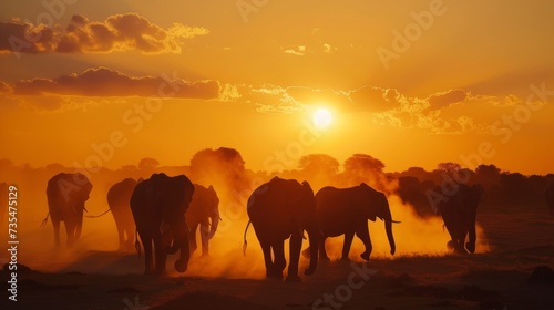 Dramatic Elephant Migration in Dusty Savannah AI Generated.