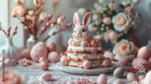 Cake with Easter decor and a bunny on top