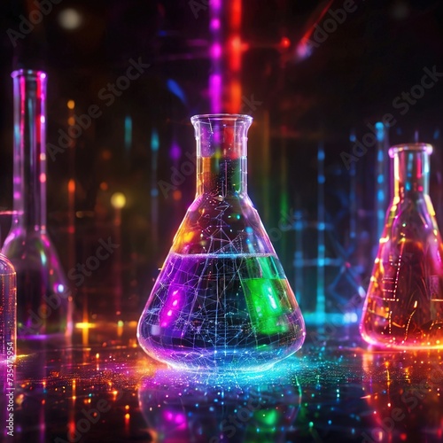 Application of artificial intelligence and information technology in science and research  through digital abstract representation of erlenmeyer flask