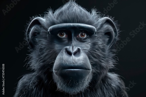 monkey portrait on black background, highly detailed - generative ai photo