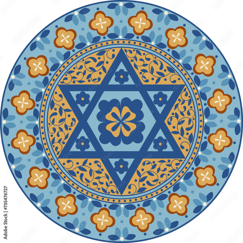 Oriental mandala with ancient motifs pattern and judaism symbol of star Oriental mandala with ancient motifs pattern and judaism symbol of star