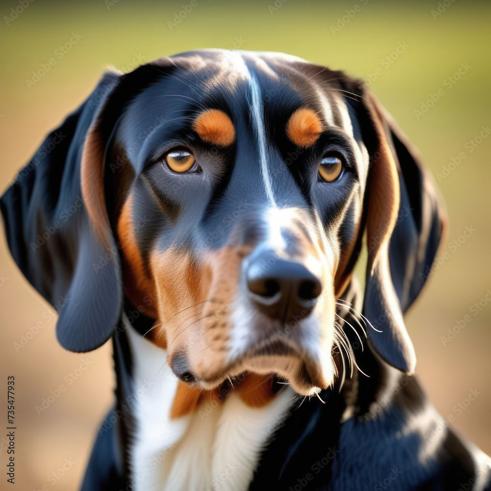 Portrait of an American English Coonhound. Portrait of an American English Coonhound.
