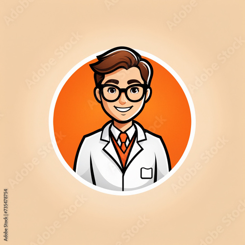 cute vector style logo of a male doctor against an orange and beige background, 