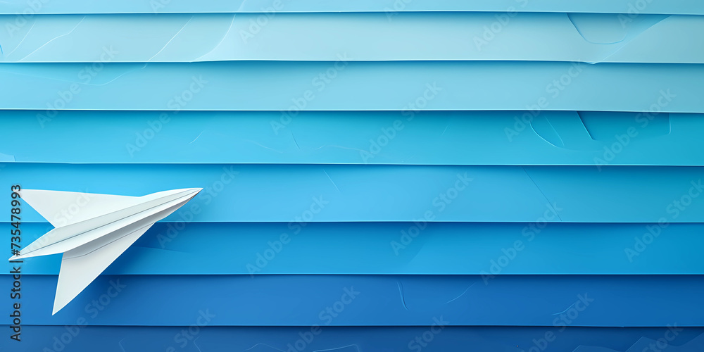 Fototapeta premium Paper plane on blue background banner
