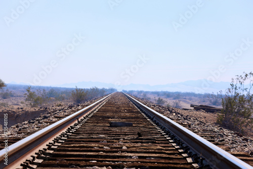desert train tracks disappear into the landscape