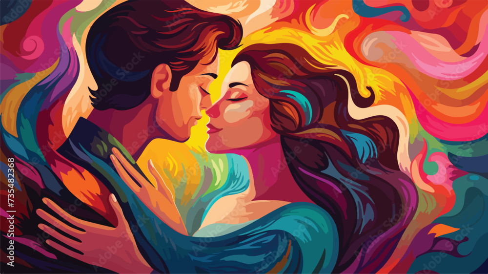 Men and Women Who Embrace Together vector illustration.