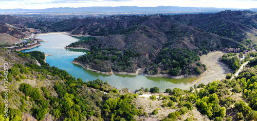 Obraz na plátne Aerial panoramic view of Stevens Creek Reservoir in Santa Clara County, California during winter