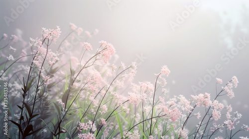 Serene field of pink wildflowers against a sunny sky