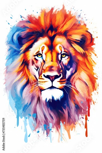watercolor lion drawing with paints. art illustration of a wild animal on a white background. drops and splashes. © Svetlana