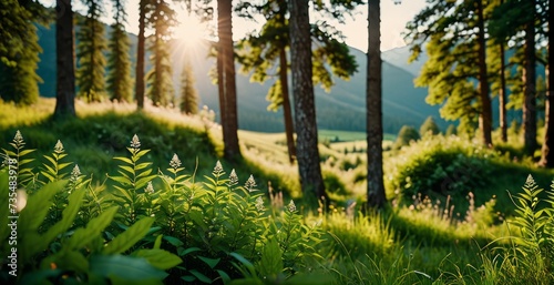 Stunning nature with vegetation, trees, and mountains. Generative AI