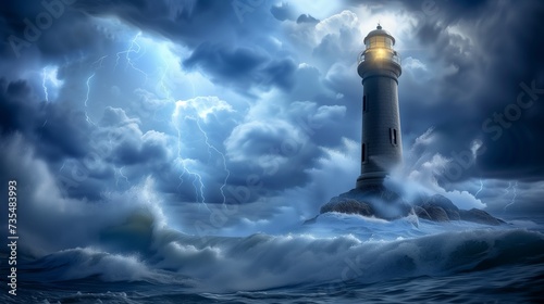 Lighthouse In Stormy Landscape - Leader And Vision Concept © Eric