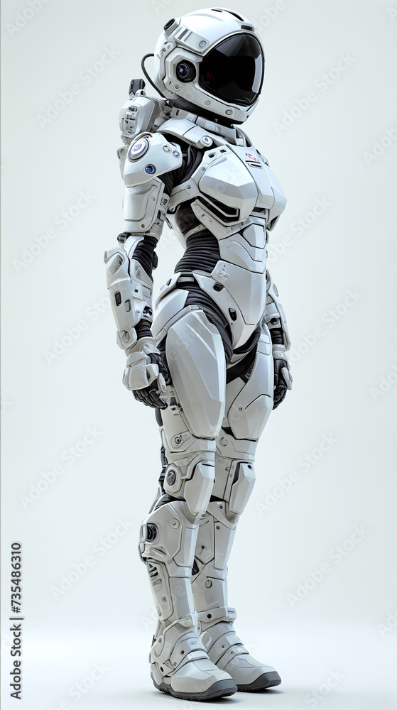 Sleek white robot with futuristic design and helmet - Generative AI Sleek white robot with futuristic design and helmet - Generative AI
