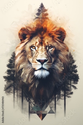 portrait of a lion with gemeotrical elements.  © CreativeCreations