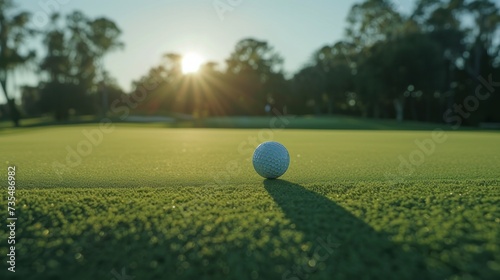 A golf ball situated on the putting green