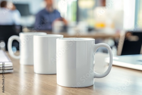 mugs in the office, close-up, businessmen deciding on product supply issues