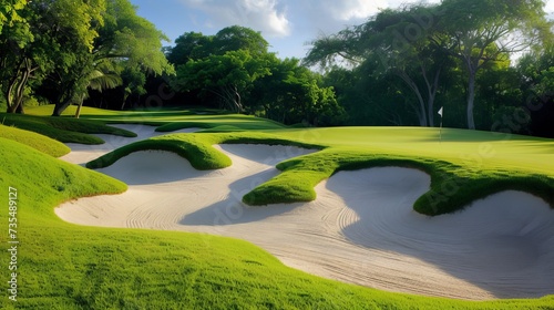 Sand bunkers strategically placed across the golf course of the Bahia Principe resort in Riviera Maya, Mexico