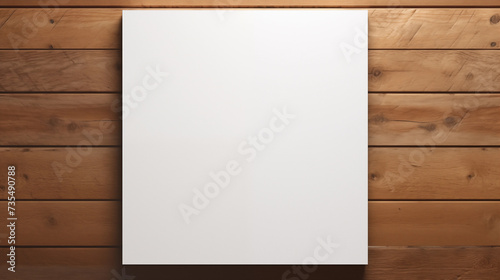 Blank white empty paper mockup mounted on a textured wooden wall.