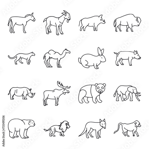 Set of wild animals icon for web app simple line basic design