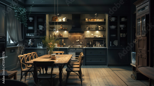 Elegant rustic kitchen interior with vintage wood design and homely warmth