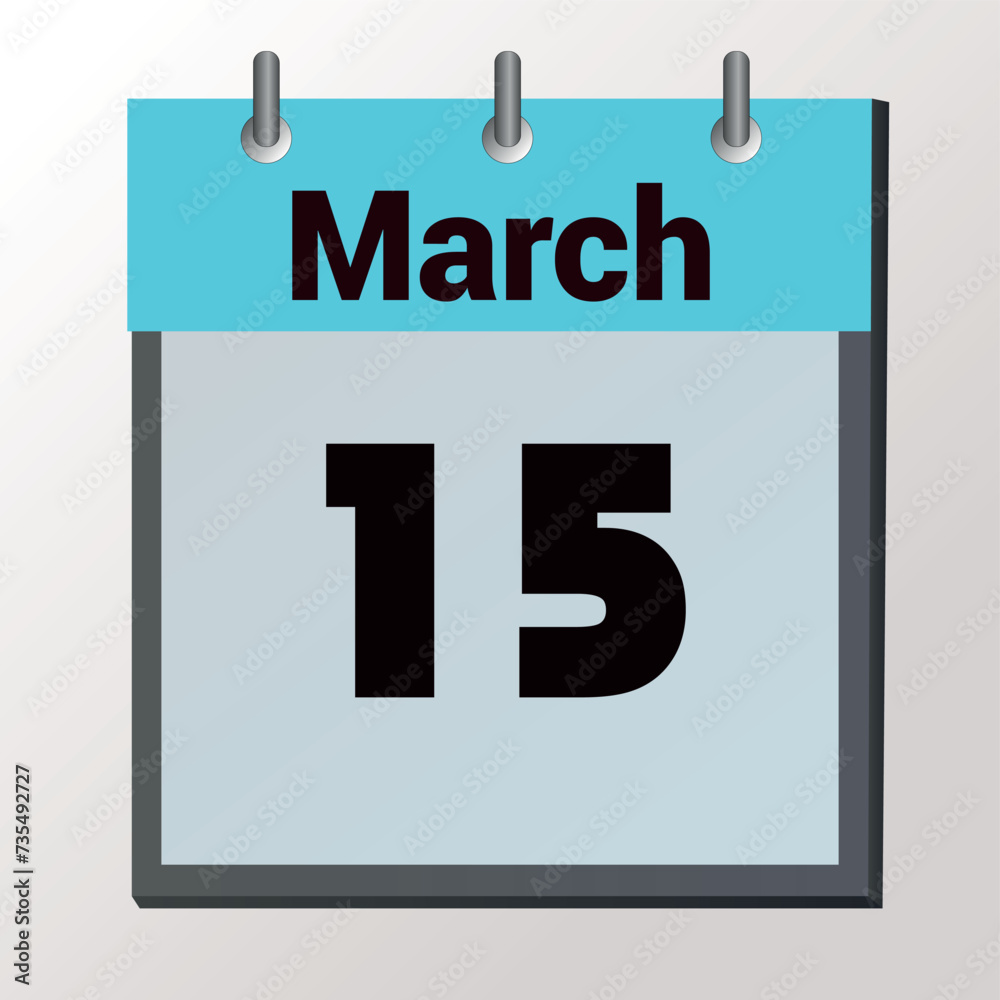 vector page of March month calendar and highlighted date March 15 vector page of March month calendar and highlighted date March 15