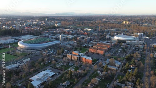 View of college campus from the sky during sunset photo
