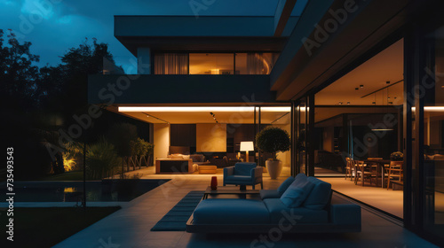 Luxury modern house illuminated at night © BraveSpirit
