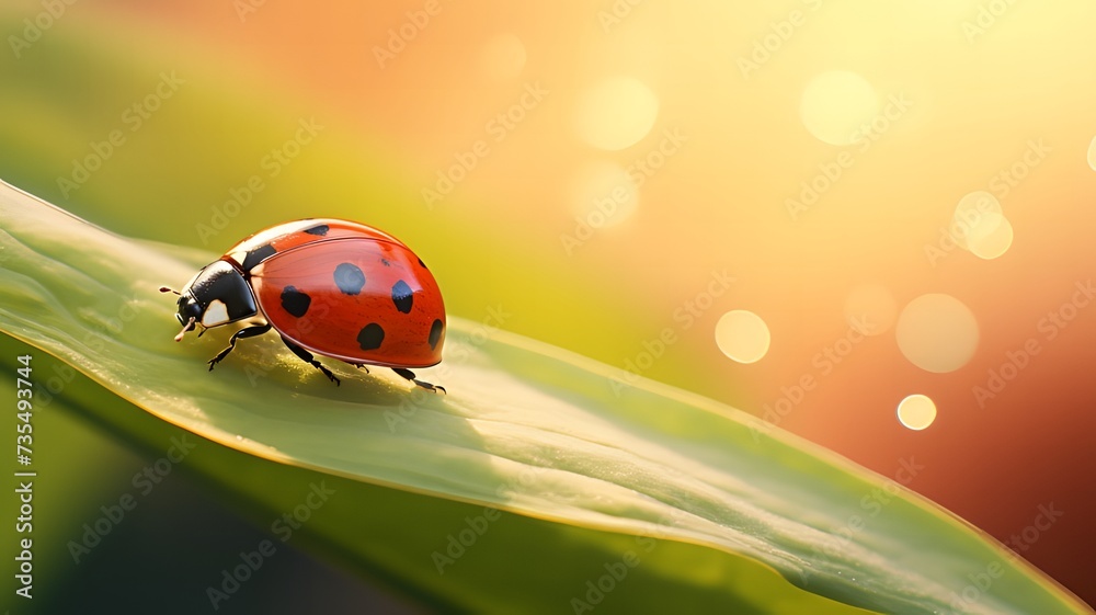 Close-up macro shot of a ladybug bathed in morning sunlight Close-up macro shot of a ladybug bathed in morning sunlight
