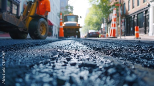Street resurfacing Fresh asphalt construction Bad road
