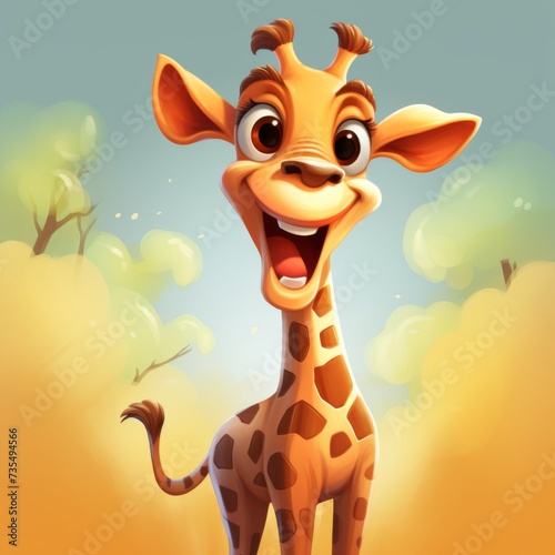 funny cartoon character. young giraffe. 