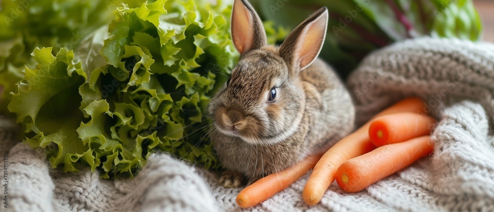 Obraz premium Pet Rabbit Veggie Feast Flat Lay