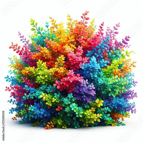 Colorful flowering bush isolated on white background