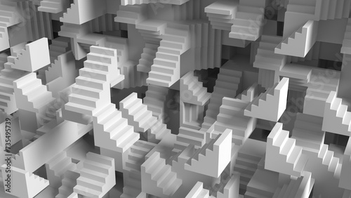 stairs maze ethereal surrealist place 3d illustration. can be used to represent backrooms lucid dream, impossible construction or a liminal space