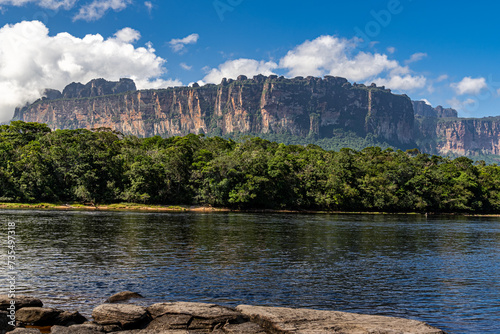 View of Auyantepui  from Orquidea Island in Canaima National Park. Venezuela photo