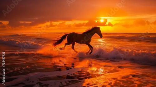 Fiery Sunrise Beach Gallop by Elegant Horse AI Generated.