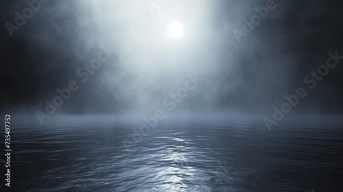 grainy gradient of foggy grey to stark black, creating a Mysterious Moonlit Sea with Dense Fog photo