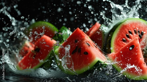 Refreshing Watermelon Bursting with Flavor on Dark Background