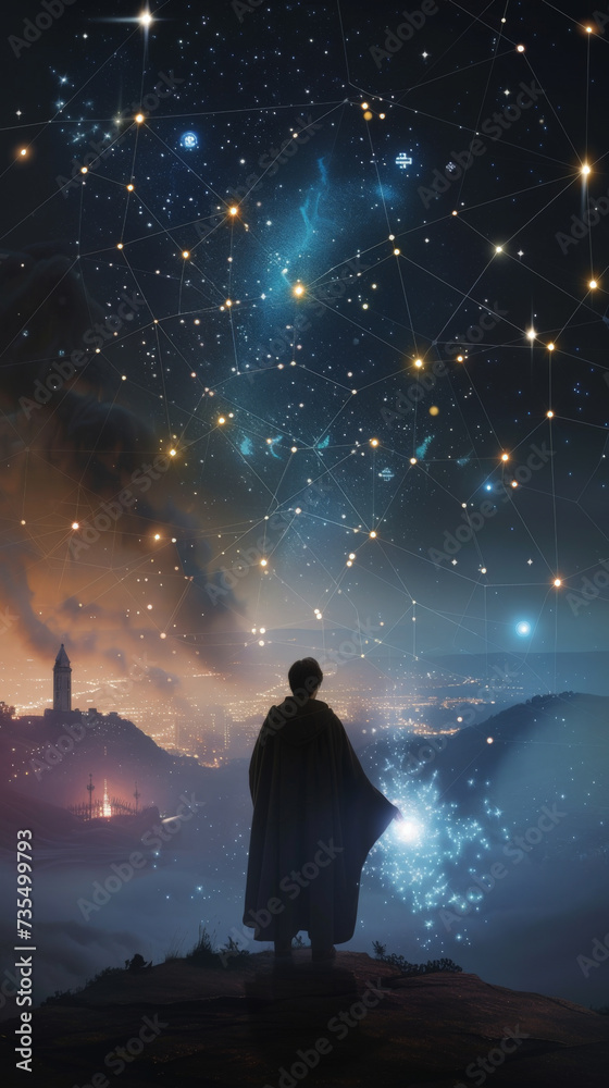 A digital wizard casting spells to transform traditional banks into cryptocurrency hubs under a binary star constellation A digital wizard casting spells to transform traditional banks into cryptocurrency hubs under a binary star constellation