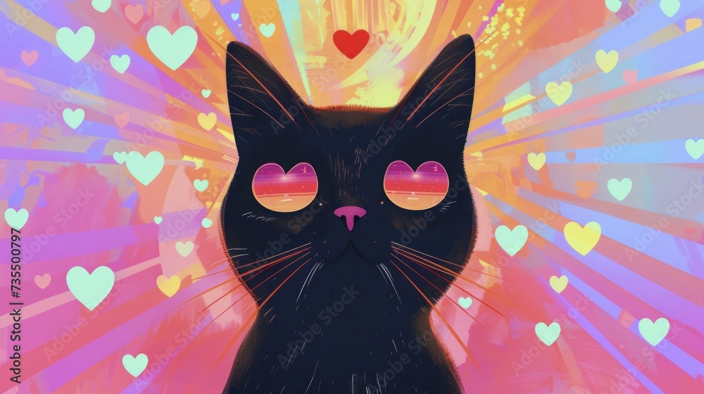 Cat with heart eyes' emojis sent by animated cat in soft pop patterns Cat with heart eyes' emojis sent by animated cat in soft pop patterns