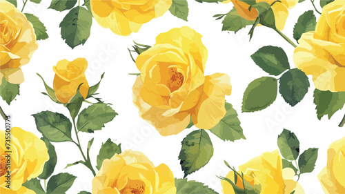 Watercolor yellow roses on white seamless pattern.